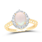 10K Yellow Gold Diamond Oval Opal Gemstone Ring 1/5 Cttw - Splendid Jewellery