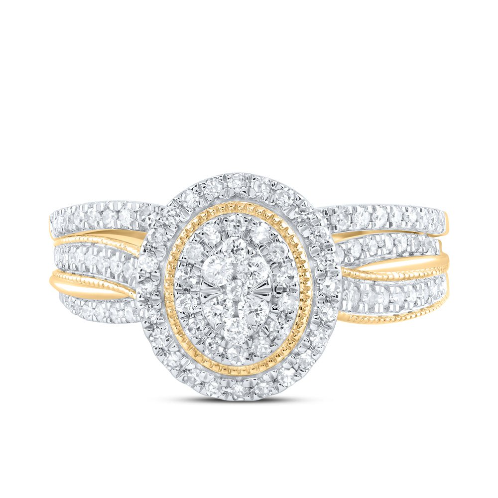 10K Yellow Gold Diamond Oval Single Halo Bridal Set 1/2 Cttw - Splendid Jewellery