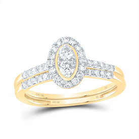 10K Yellow Gold Diamond Oval Single Halo Bridal Set 1/2 Cttw - Splendid Jewellery