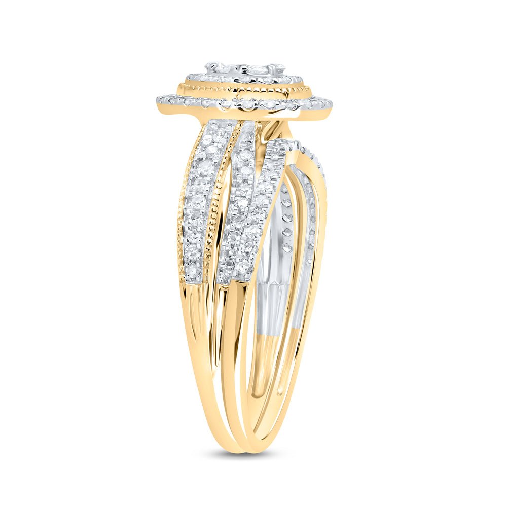 10K Yellow Gold Diamond Oval Single Halo Bridal Set 1/2 Cttw - Splendid Jewellery