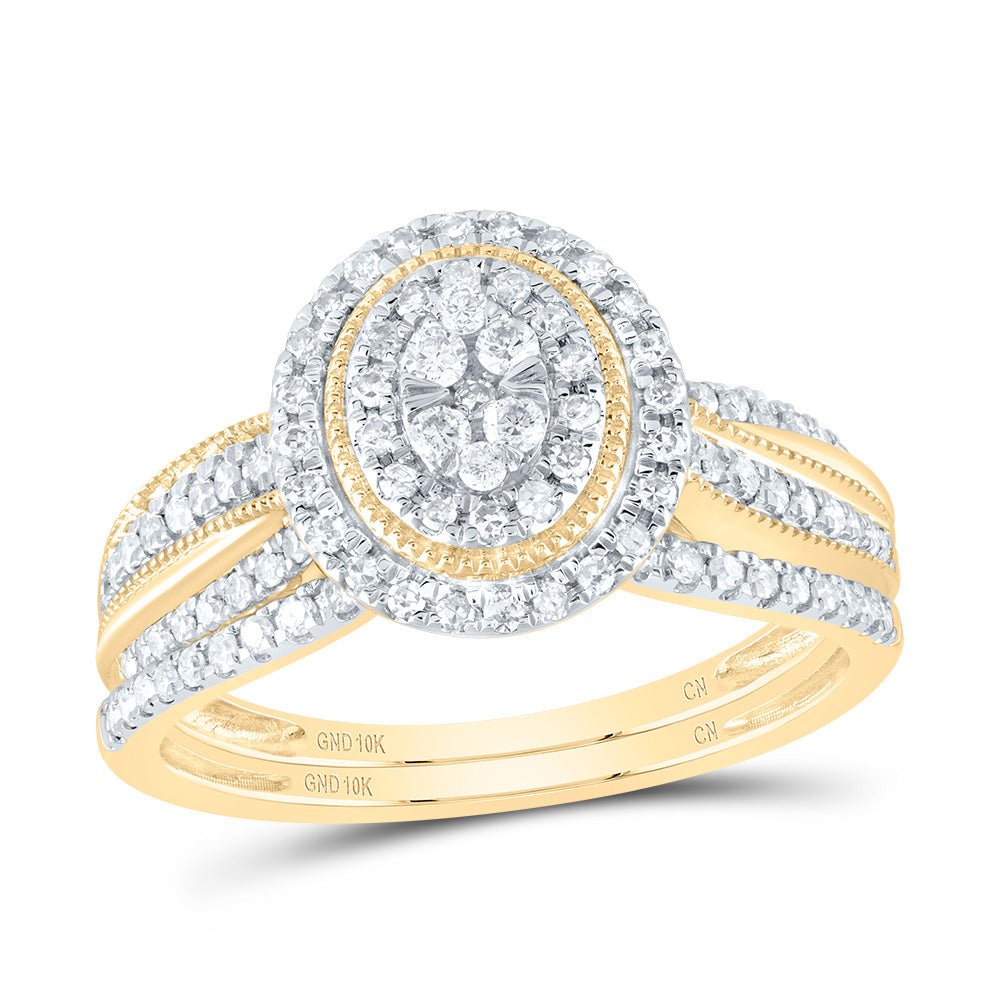 10K Yellow Gold Diamond Oval Single Halo Bridal Set 1/2 Cttw - Splendid Jewellery