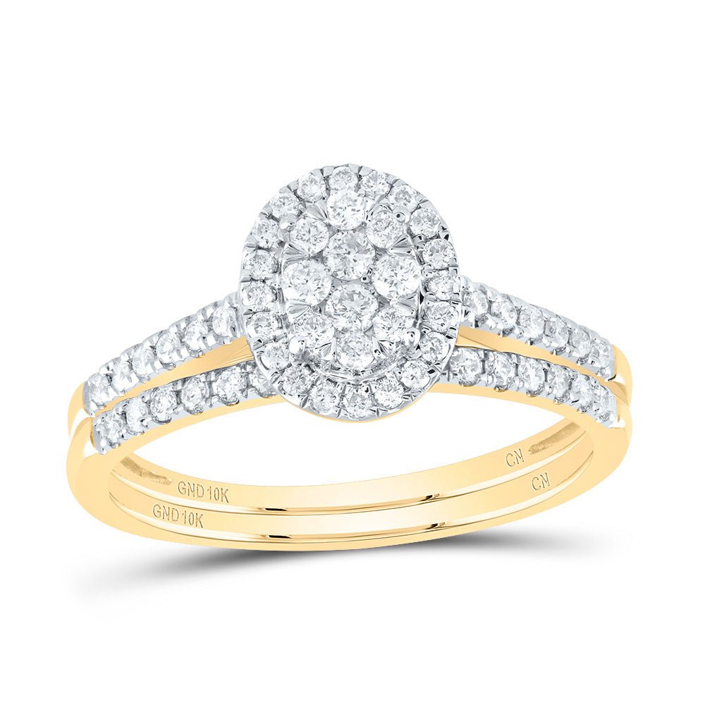 10K Yellow Gold Diamond Oval Single Halo Bridal Set 3/8 Cttw - Splendid Jewellery