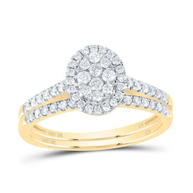 10K Yellow Gold Diamond Oval Single Halo Bridal Set 3/8 Cttw - Splendid Jewellery