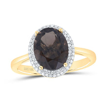 Load image into Gallery viewer, 10K Yellow Gold Diamond Oval Smoky Topaz Synthetic Ring 1/8 Cttw - Splendid Jewellery