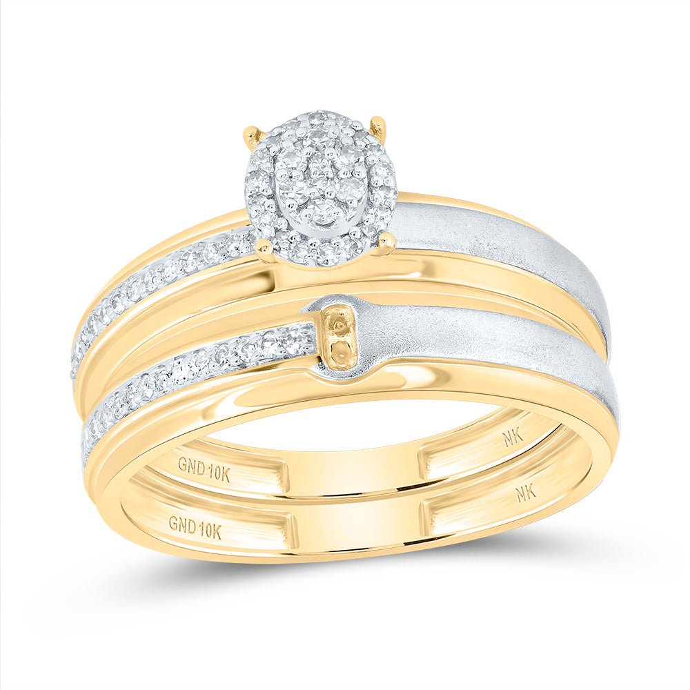 10K Yellow Gold Diamond Oval Trio Ring Set 1/4 Cttw - Splendid Jewellery