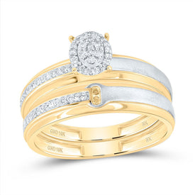 10K Yellow Gold Diamond Oval Trio Ring Set 1/4 Cttw - Splendid Jewellery