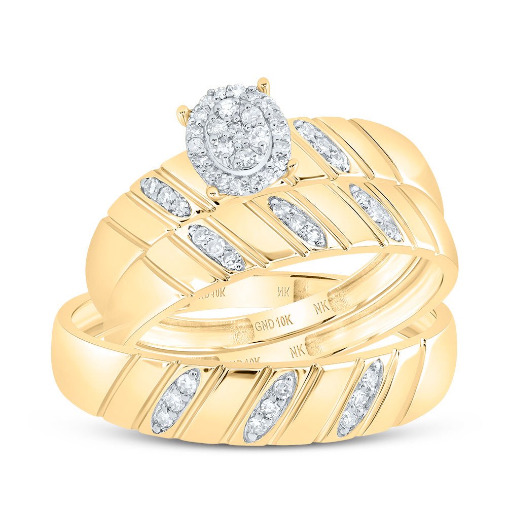 10K Yellow Gold Diamond Oval Trio Ring Set 1/5 Cttw - Splendid Jewellery