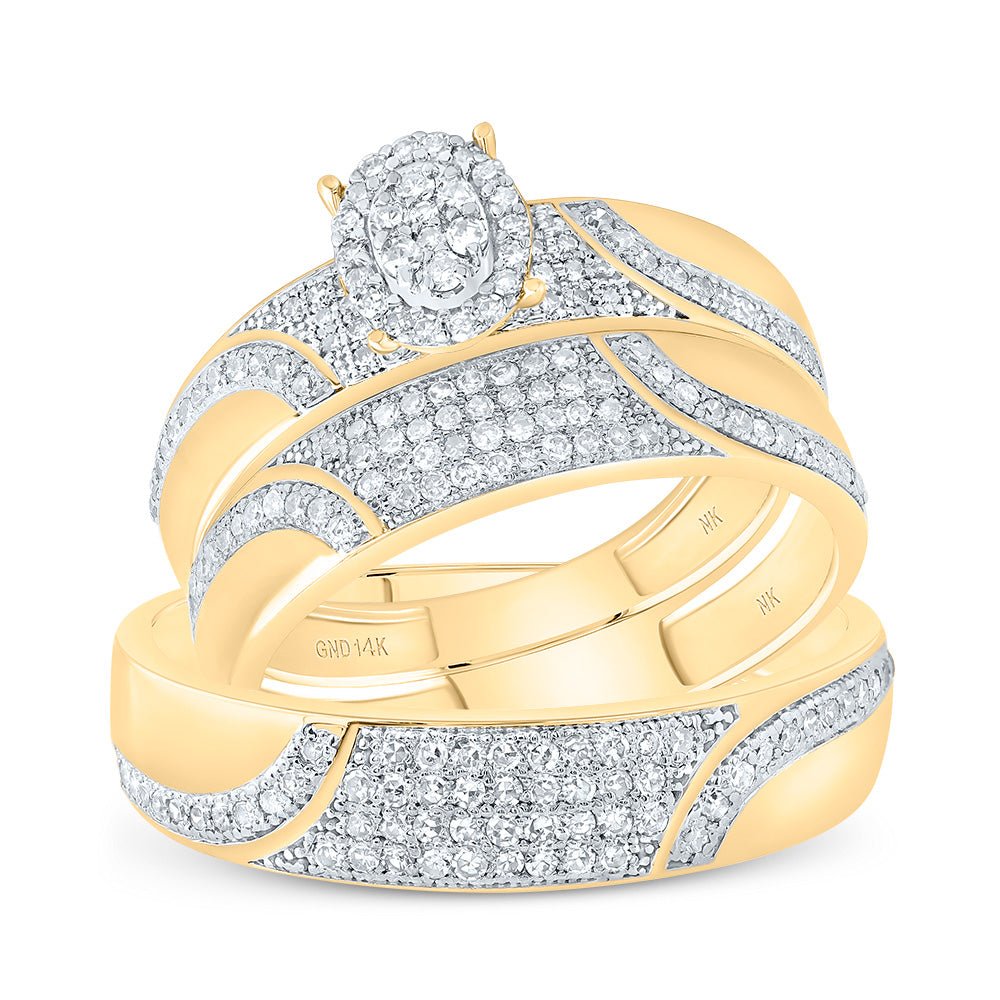10K Yellow Gold Diamond Oval Trio Ring Set 3/4 Cttw - Splendid Jewellery