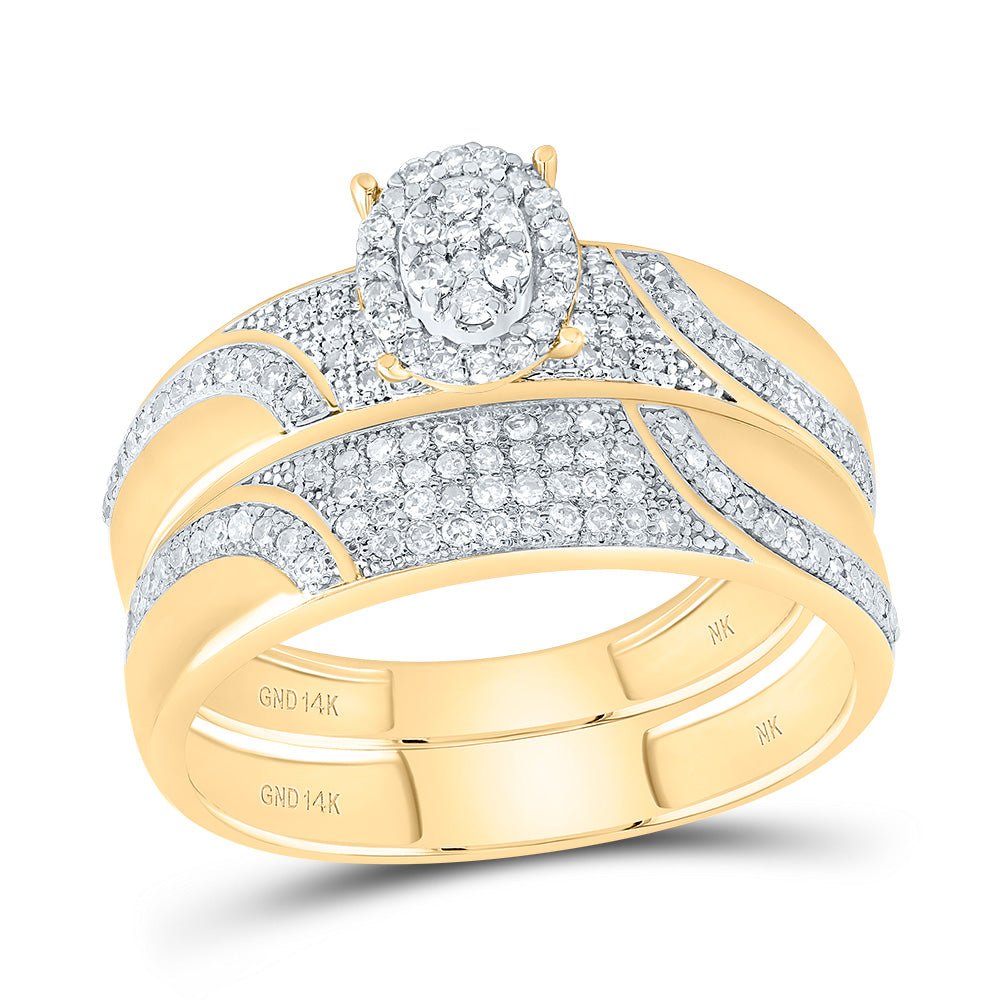 10K Yellow Gold Diamond Oval Trio Ring Set 3/4 Cttw - Splendid Jewellery