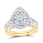 10K Yellow Gold Diamond Pear Double Halo Bridal Set 1 Cttw - Splendid Jewellery