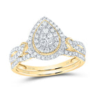 10K Yellow Gold Diamond Pear Double Halo Bridal Set 1/2 Cttw - Splendid Jewellery