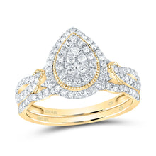 Load image into Gallery viewer, 10K Yellow Gold Diamond Pear Double Halo Bridal Set 1/2 Cttw - Splendid Jewellery