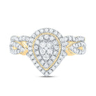 10K Yellow Gold Diamond Pear Double Halo Bridal Set 1/2 Cttw - Splendid Jewellery