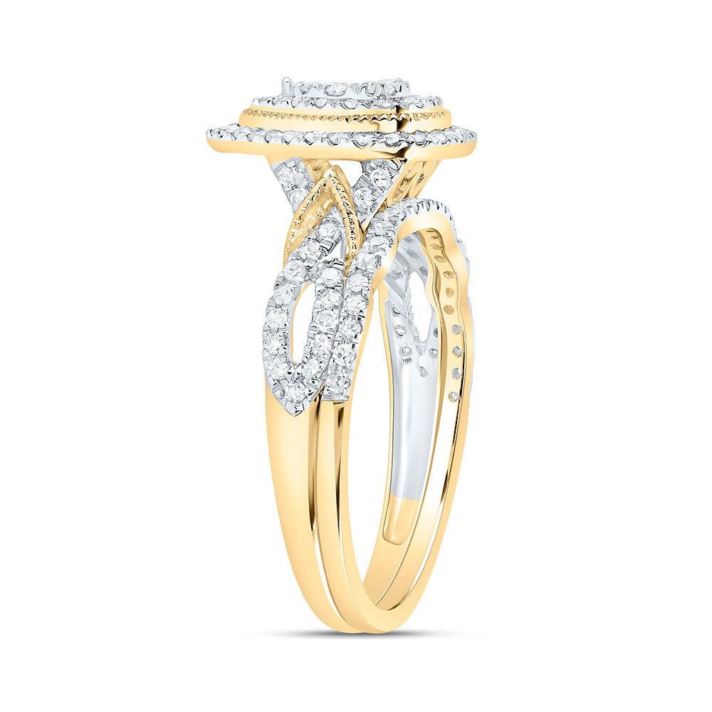 10K Yellow Gold Diamond Pear Double Halo Bridal Set 1/2 Cttw - Splendid Jewellery