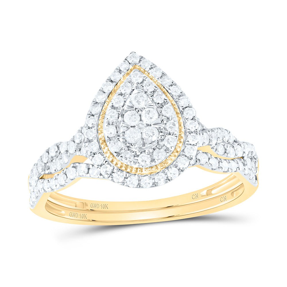 10K Yellow Gold Diamond Pear Double Halo Bridal Set 1/2 Cttw - Splendid Jewellery