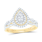 10K Yellow Gold Diamond Pear Double Halo Bridal Set 1/2 Cttw - Splendid Jewellery