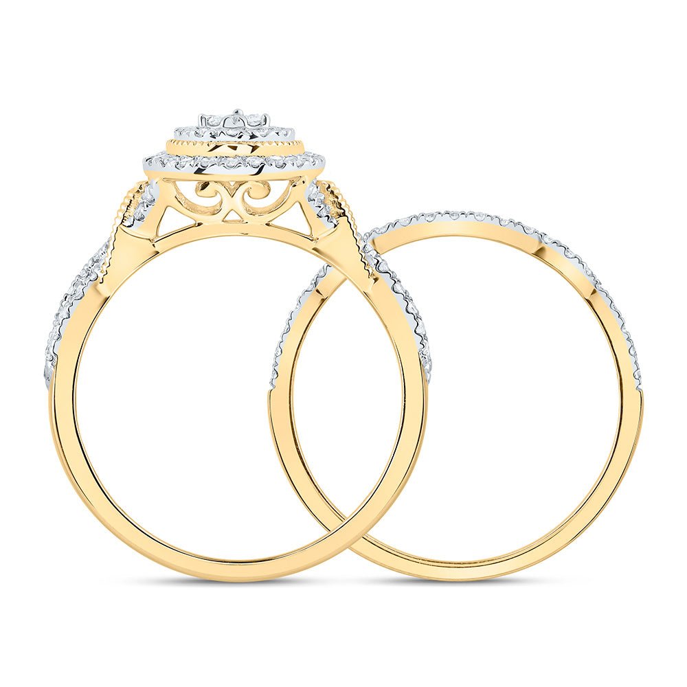 10K Yellow Gold Diamond Pear Double Halo Bridal Set 1/2 Cttw - Splendid Jewellery