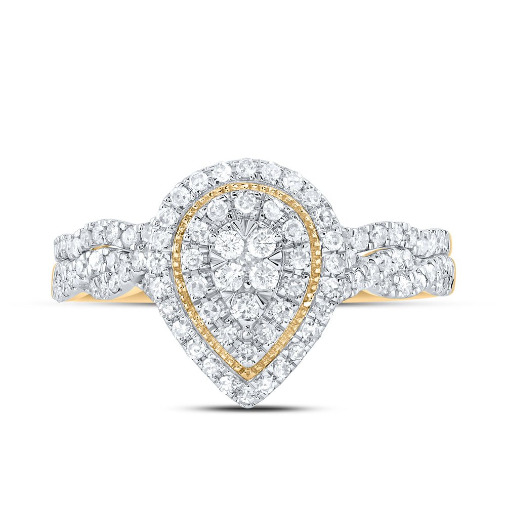 10K Yellow Gold Diamond Pear Double Halo Bridal Set 1/2 Cttw - Splendid Jewellery