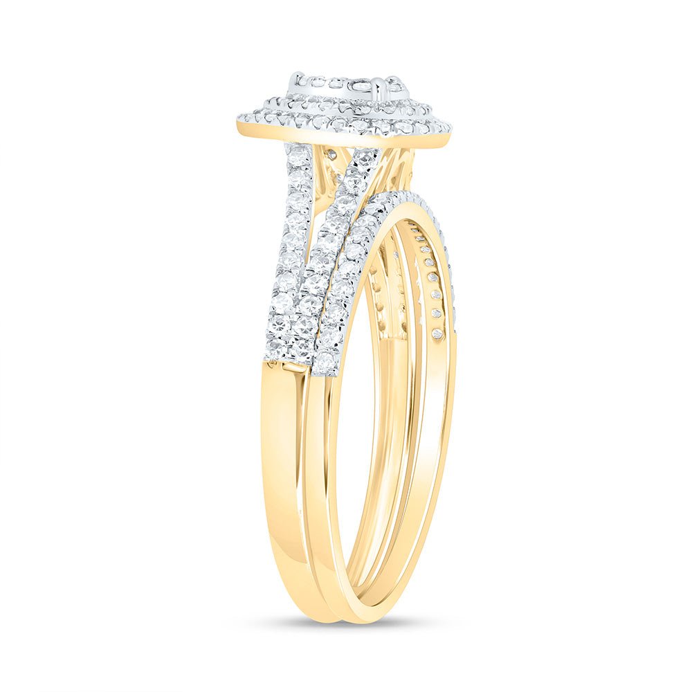 10K Yellow Gold Diamond Pear Double Halo Bridal Set 3/8 Cttw - Splendid Jewellery