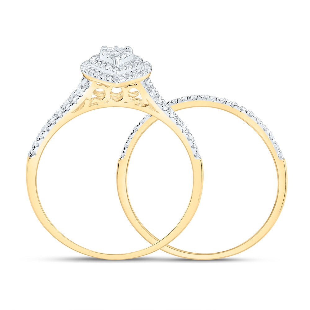 10K Yellow Gold Diamond Pear Double Halo Bridal Set 3/8 Cttw - Splendid Jewellery
