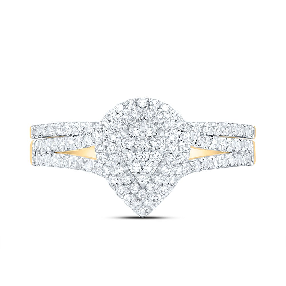 10K Yellow Gold Diamond Pear Double Halo Bridal Set 3/8 Cttw - Splendid Jewellery
