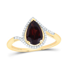 Load image into Gallery viewer, 10K Yellow Gold Diamond Pear Garnet Synthetic Ring 1/8 Cttw - Splendid Jewellery