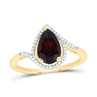 10K Yellow Gold Diamond Pear Garnet Synthetic Ring 1/8 Cttw - Splendid Jewellery