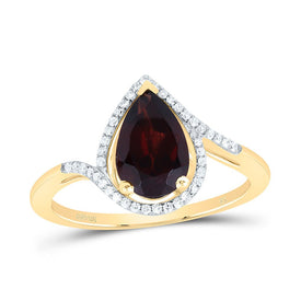 10K Yellow Gold Diamond Pear Garnet Synthetic Ring 1/8 Cttw - Splendid Jewellery