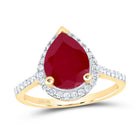 10K Yellow Gold Diamond Pear Ruby Synthetic Ring 1/3 Cttw - Splendid Jewellery