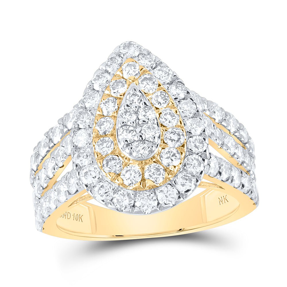 10K Yellow Gold Diamond Pear Shape Women's Ring 2 1/3 Cttw - Splendid Jewellery
