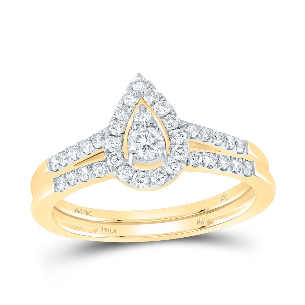 10K Yellow Gold Diamond Pear Single Halo Bridal Set 1/2 Cttw - Splendid Jewellery
