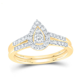 10K Yellow Gold Diamond Pear Single Halo Bridal Set 1/2 Cttw - Splendid Jewellery