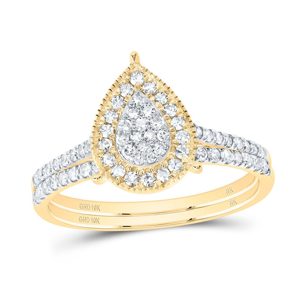 10K Yellow Gold Diamond Pear Single Halo Bridal Set 3/8 Cttw - Splendid Jewellery