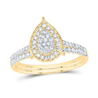 10K Yellow Gold Diamond Pear Single Halo Bridal Set 3/8 Cttw - Splendid Jewellery