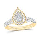 10K Yellow Gold Diamond Pear Single Halo Bridal Set 3/8 Cttw - Splendid Jewellery