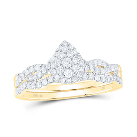 10K Yellow Gold Diamond Pear Single Halo Bridal Set 3/8 Cttw - Splendid Jewellery