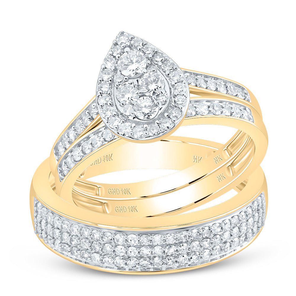 10K Yellow Gold Diamond Pear Trio Ring Set 1 Cttw - Splendid Jewellery