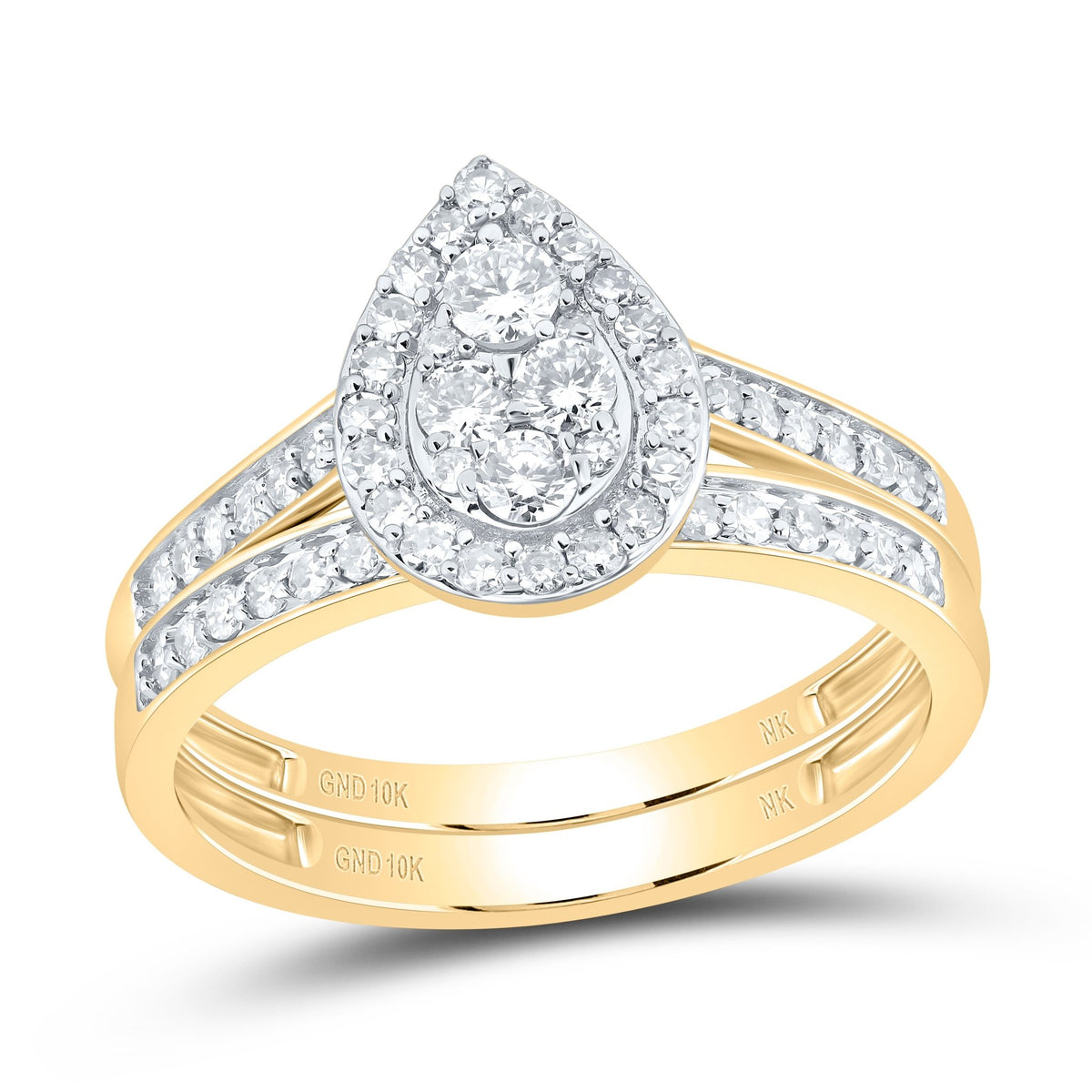 10K Yellow Gold Diamond Pear Trio Ring Set 1 Cttw - Splendid Jewellery