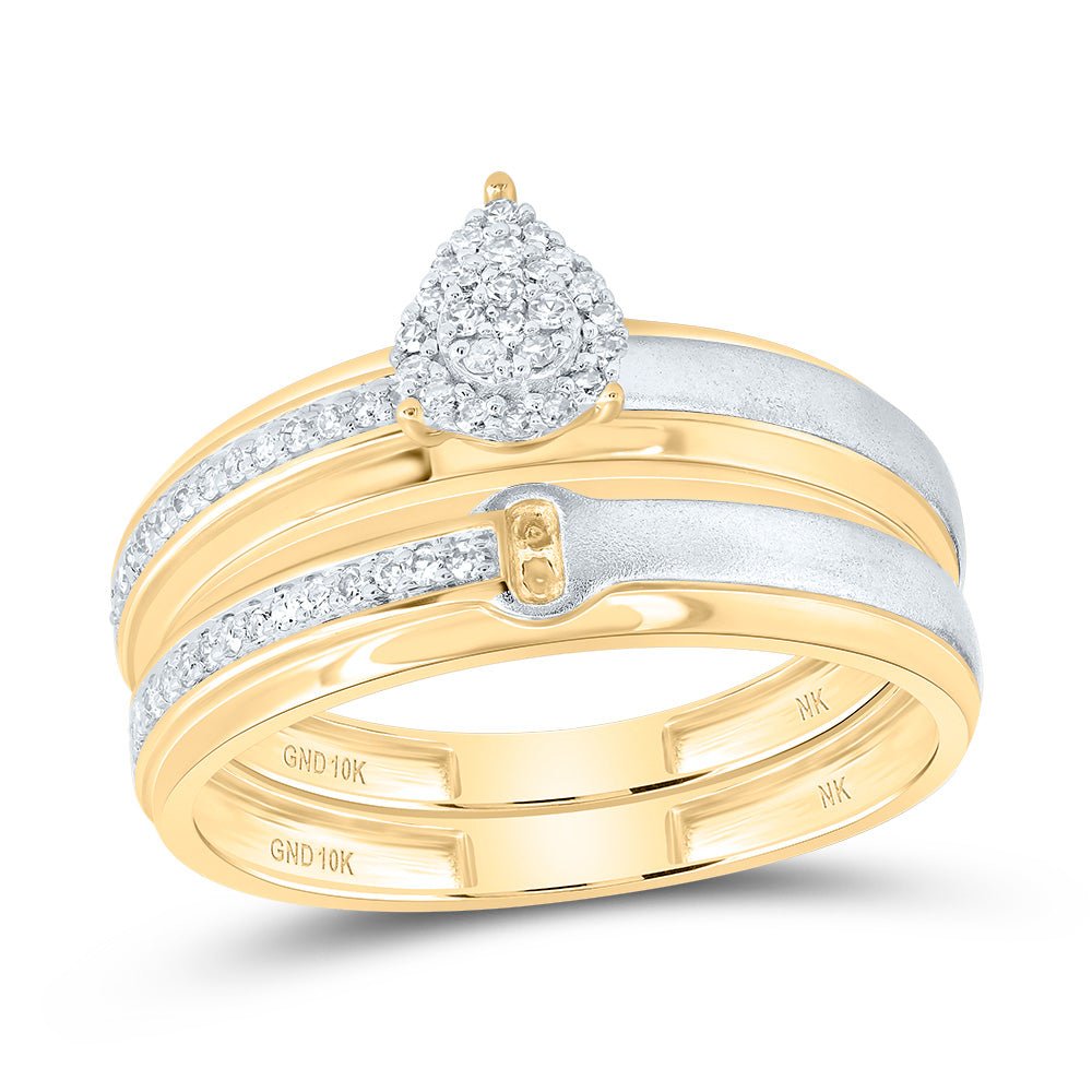 10K Yellow Gold Diamond Pear Trio Ring Set 1/4 Cttw - Splendid Jewellery