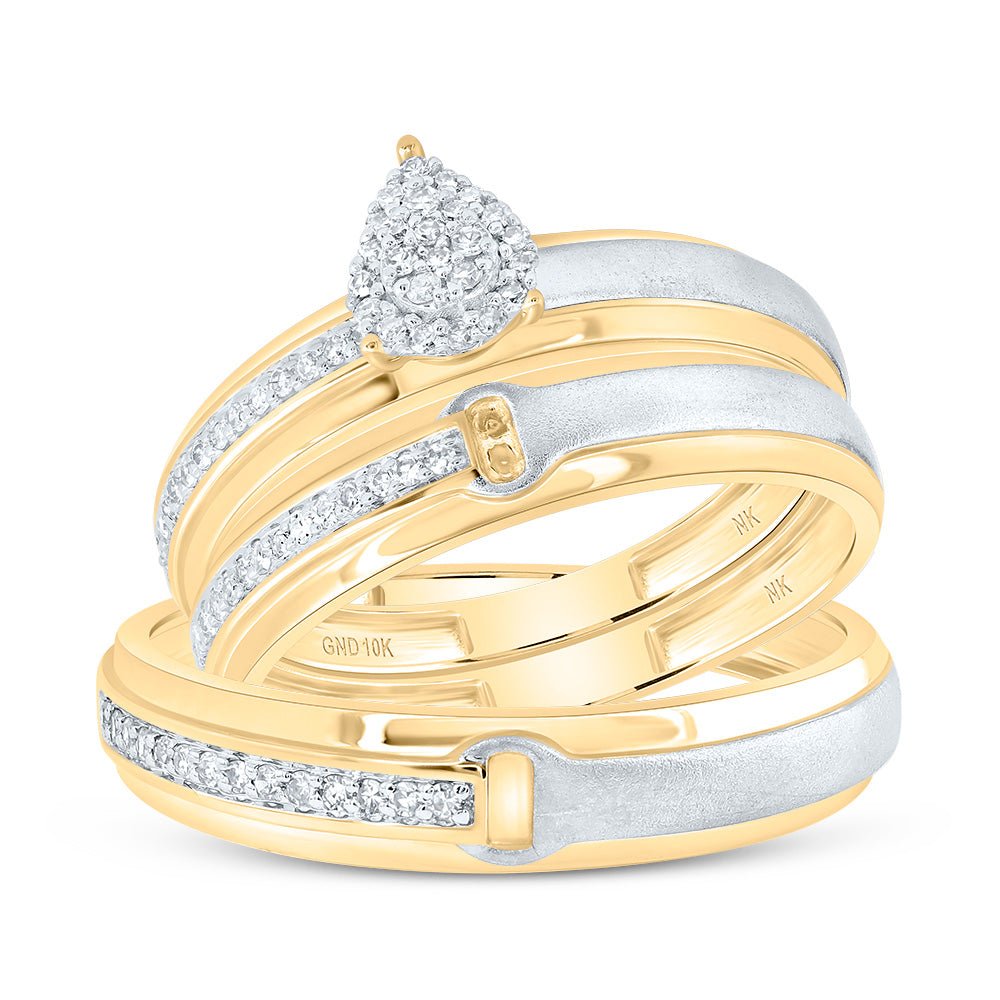 10K Yellow Gold Diamond Pear Trio Ring Set 1/4 Cttw - Splendid Jewellery