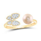 10K Yellow Gold Diamond Pearl Butterfly Women's Ring 1/10 Cttw - Splendid Jewellery