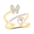 10K Yellow Gold Diamond Pearl Butterfly Women's Ring 1/6 Cttw - Splendid Jewellery
