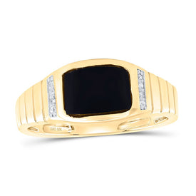 10K Yellow Gold Diamond Rectangle Onyx Black Men's Ring 1/20 Cttw - Splendid Jewellery