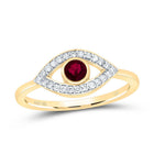 10K Yellow Gold Diamond Ruby Gemstone Evil Eye Ring 1/8 Cttw - Splendid Jewellery