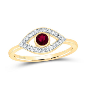 10K Yellow Gold Diamond Ruby Gemstone Evil Eye Ring 1/8 Cttw - Splendid Jewellery