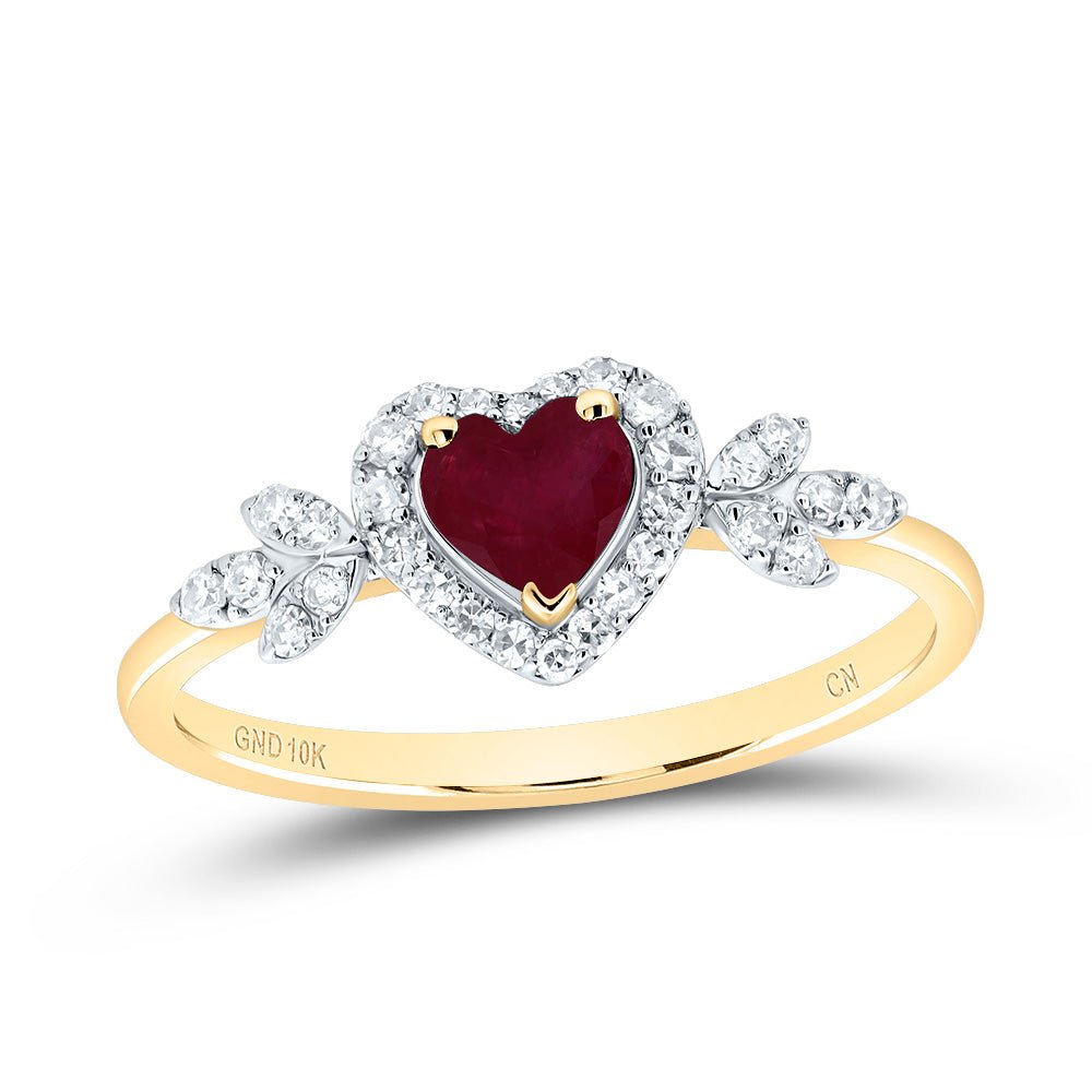 10K Yellow Gold Diamond Ruby Gemstone Heart Ring 1/5 Cttw - Splendid Jewellery