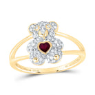 10K Yellow Gold Diamond Ruby Gemstone Heart Teddy Bear Ring 1/3 Cttw - Splendid Jewellery