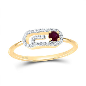 10K Yellow Gold Diamond Ruby Gemstone Paper Clip Ring 1/8 Cttw - Splendid Jewellery
