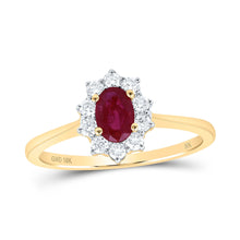 Load image into Gallery viewer, 10K Yellow Gold Diamond Ruby Oval Gemstone Ring 1/4 Cttw - Splendid Jewellery
