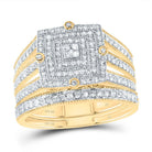 10K Yellow Gold Diamond Square Double Halo Bridal Set 1/2 Cttw - Splendid Jewellery